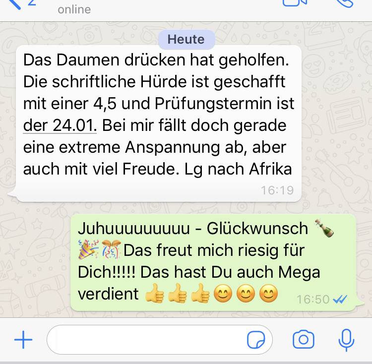 Examen bestanden Testimonial via WhatsApp