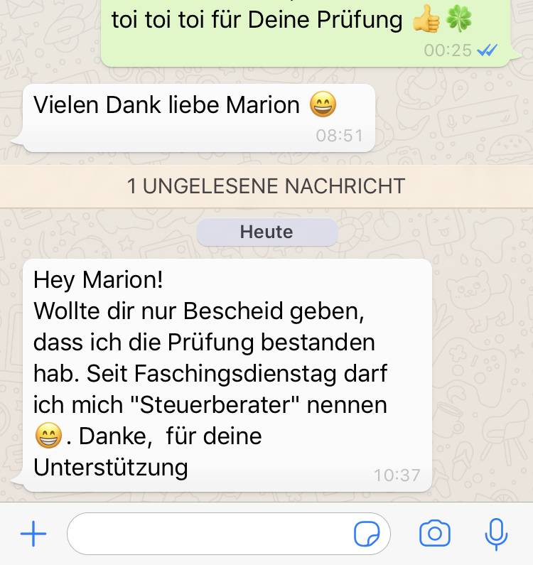 Examen bestanden Testimonial zum Erfolgsscoaching